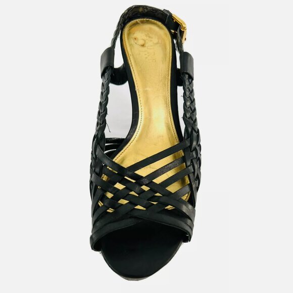 RALPH LAUREN 🖤 Black Vachetta Leather Slingback Platform Heels | Size 9 - Picture 6 of 10